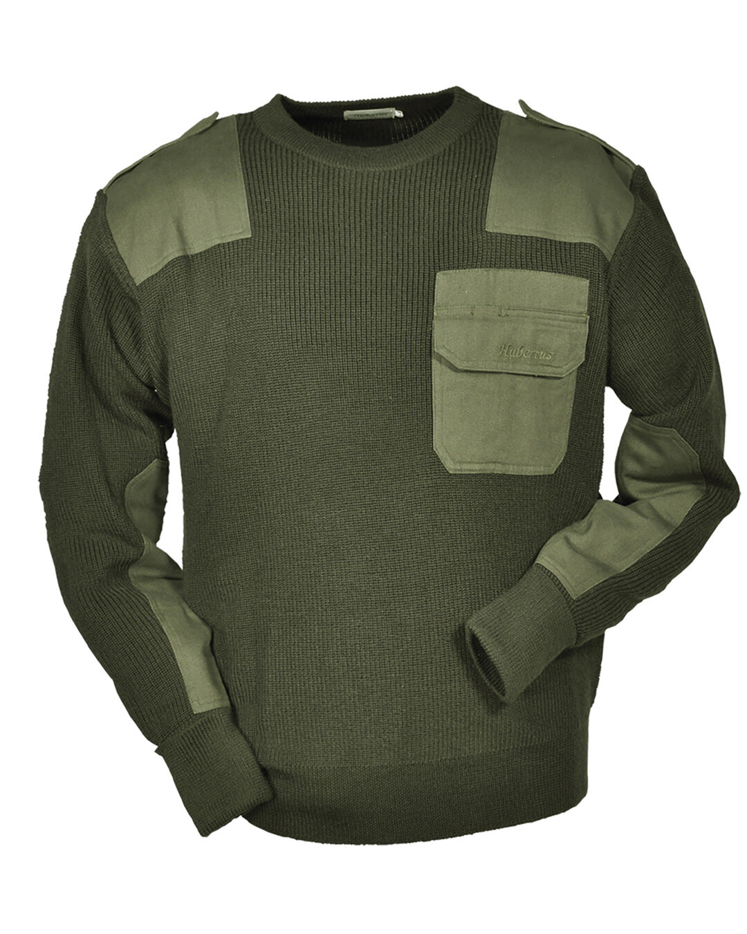 Hubertus Jagdpullover mit Besätzen (oliv)