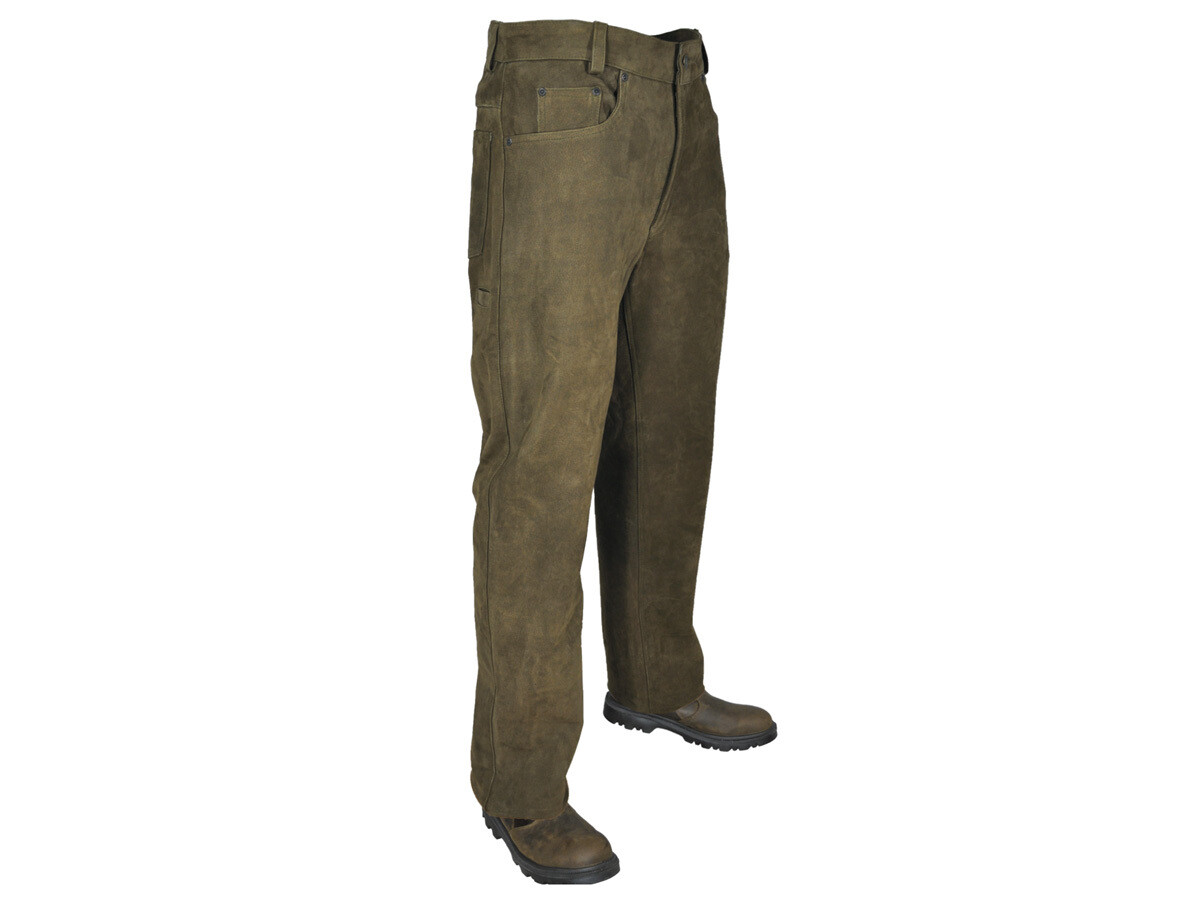 Hubertus Five-Pocket Lederhose Trapper (Büffelleder, oliv)