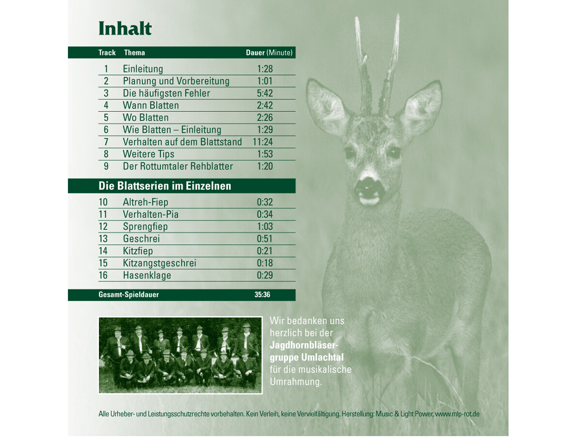 Blattjagd mit dem Rottumtaler Rehblatter (CD)