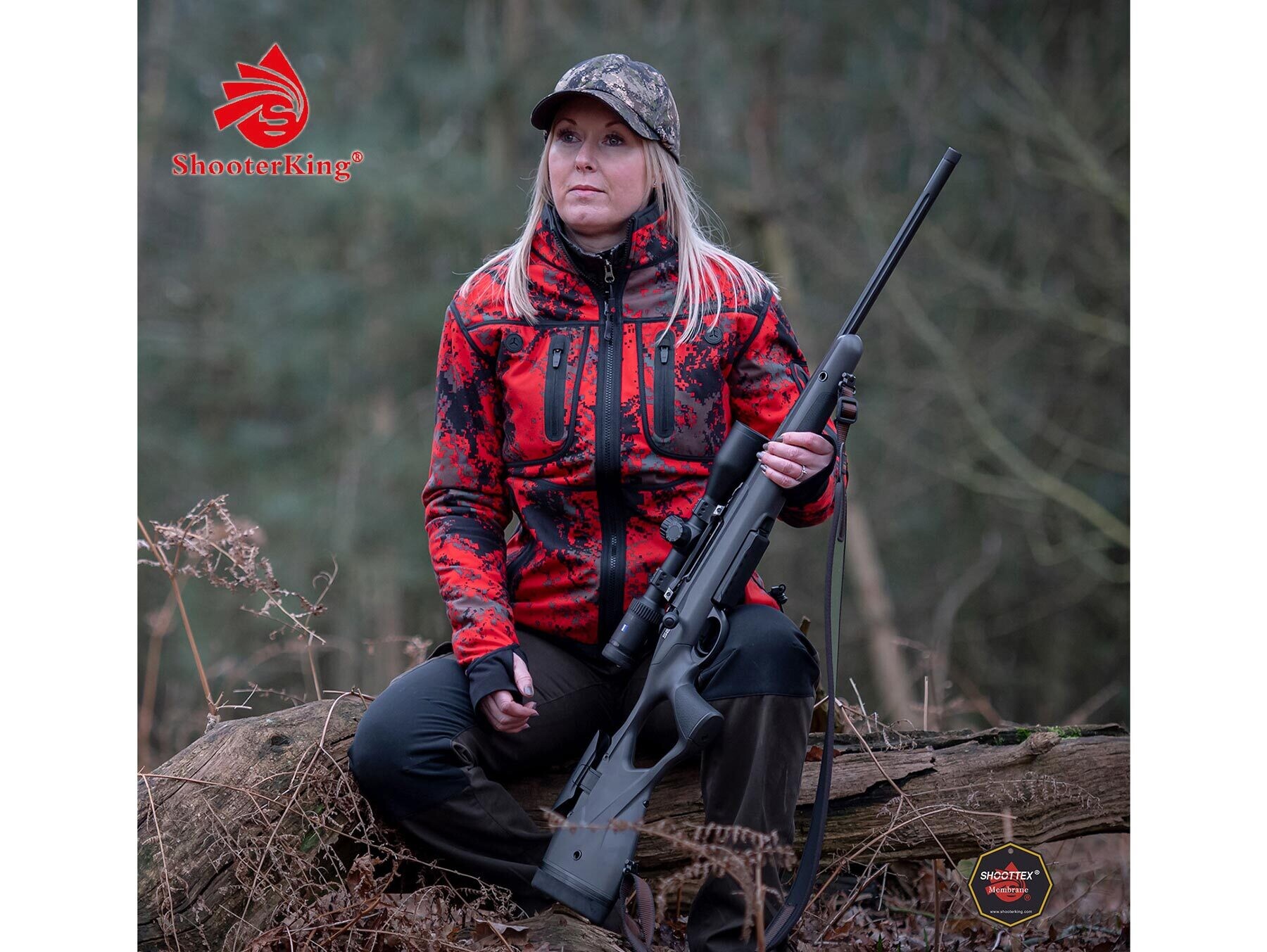 Shooterking Damen Softshell Jacke wendbar Forest Mist (Rot)