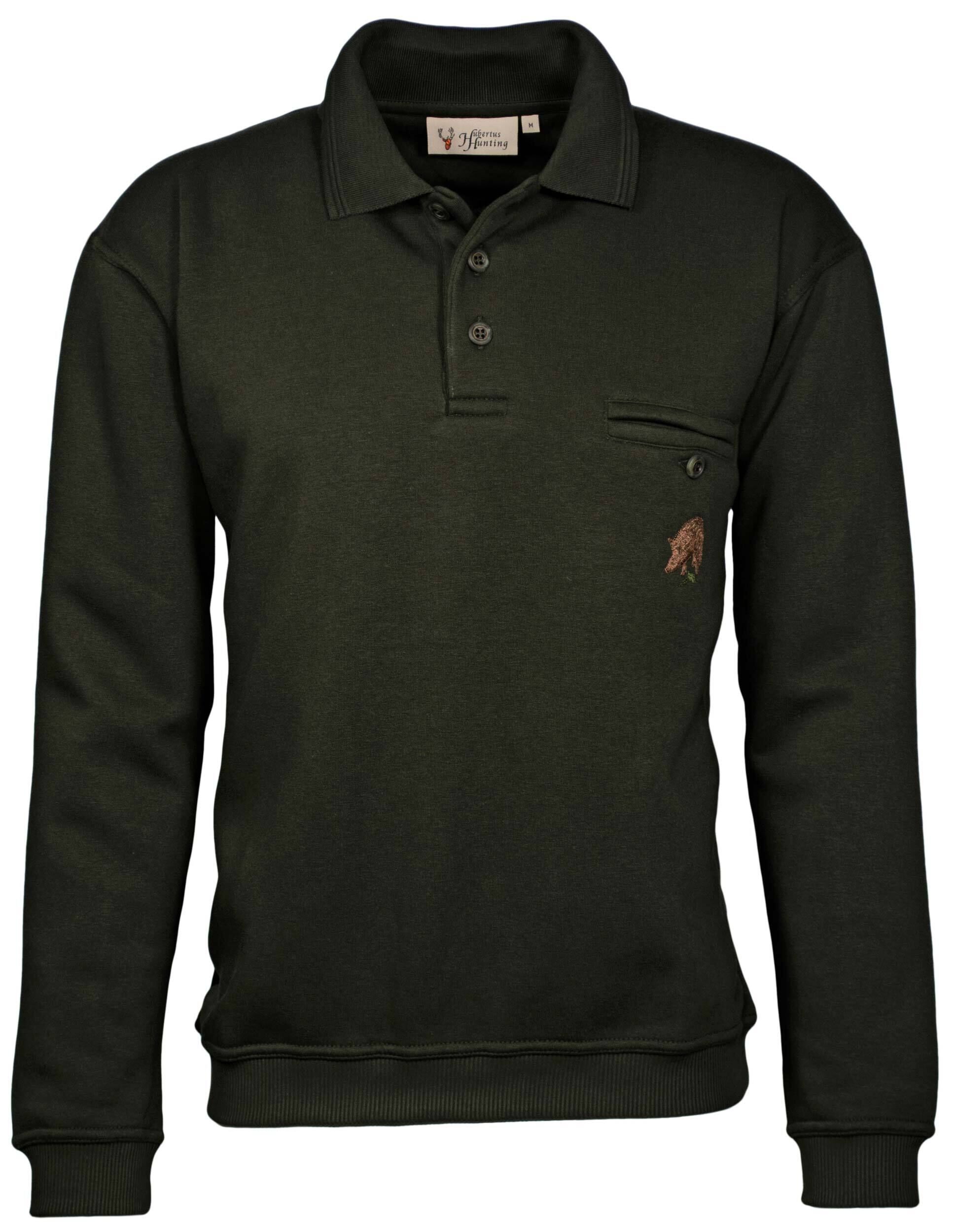 Hubertus Sweatshirt Wildschwein Polokragen (oliv) Hubertus Sweatshirt Wildschwein Polokragen (oliv)