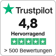 Grafik mit Trustpilot-Bewertungssternen und einer Bewertungszahl von 4,8