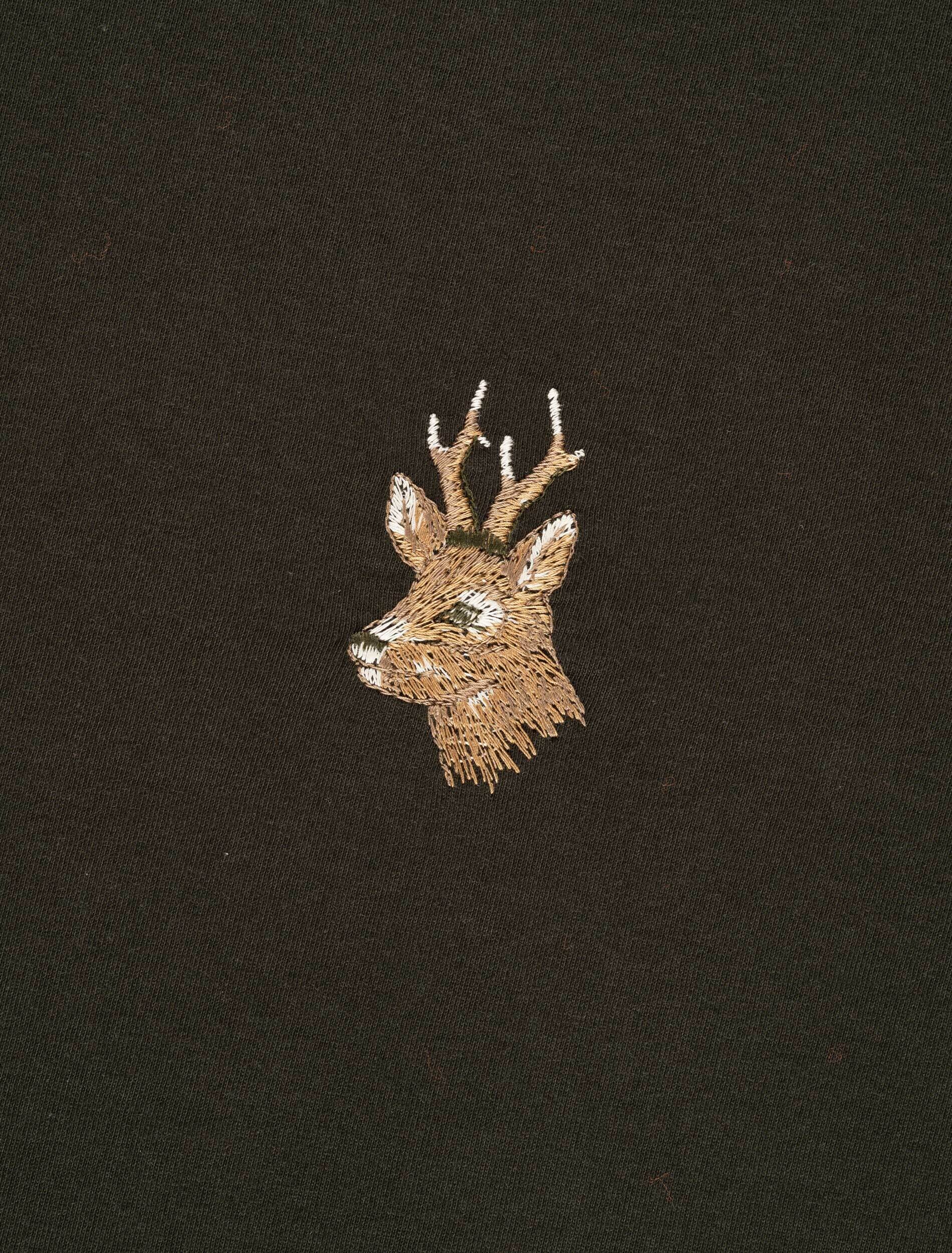 Hubertus T-Shirt Rehbock-Stickerei (oliv)