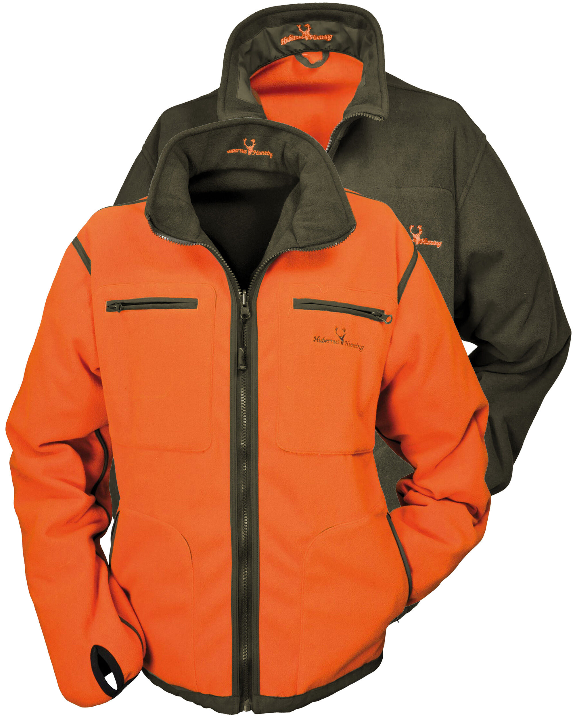 Hubertus Warn-Wende-Fleecejacke Windblocker (orange/oliv)