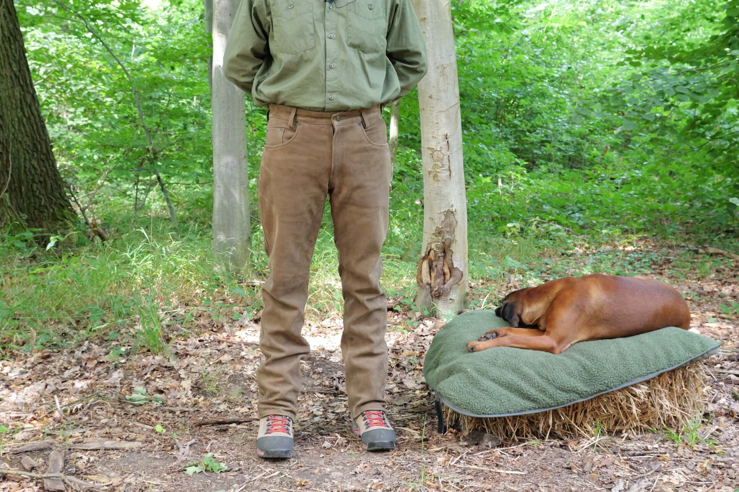 Hubertus Five-Pocket Lederhose Trapper (oliv)