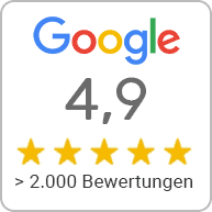 Grafik mit Google-Bewertungssternen und einer Bewertungszahl von 4,9