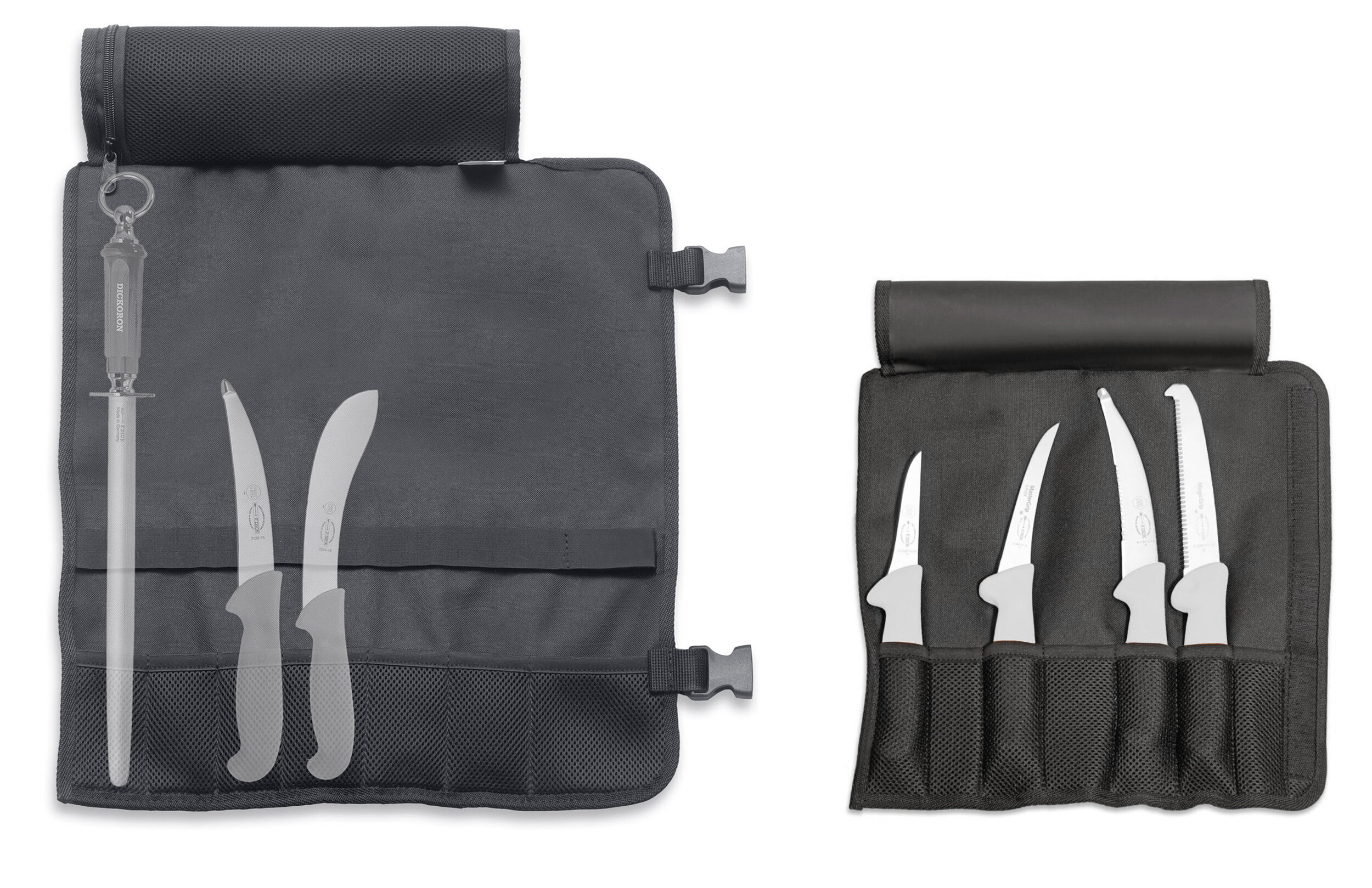 Große und kleine Messerrolltasche nebeneinander - die große ist wesentlich größer als die kleine