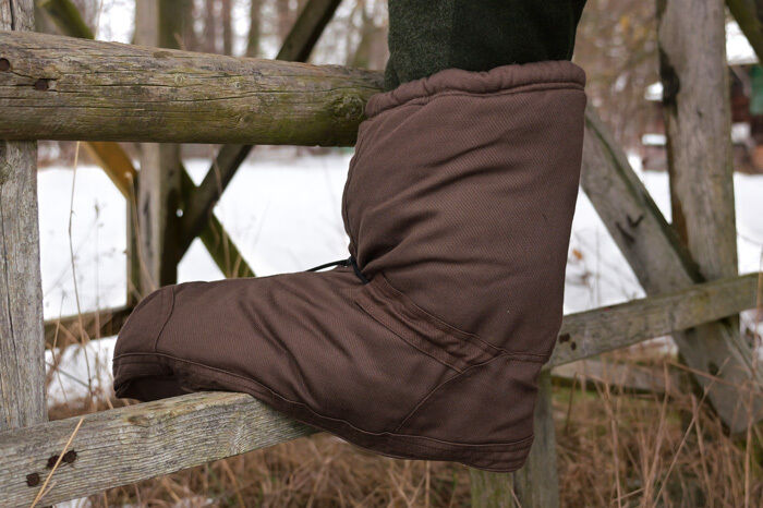 Ansitzschuh angezogen, Fuß darin