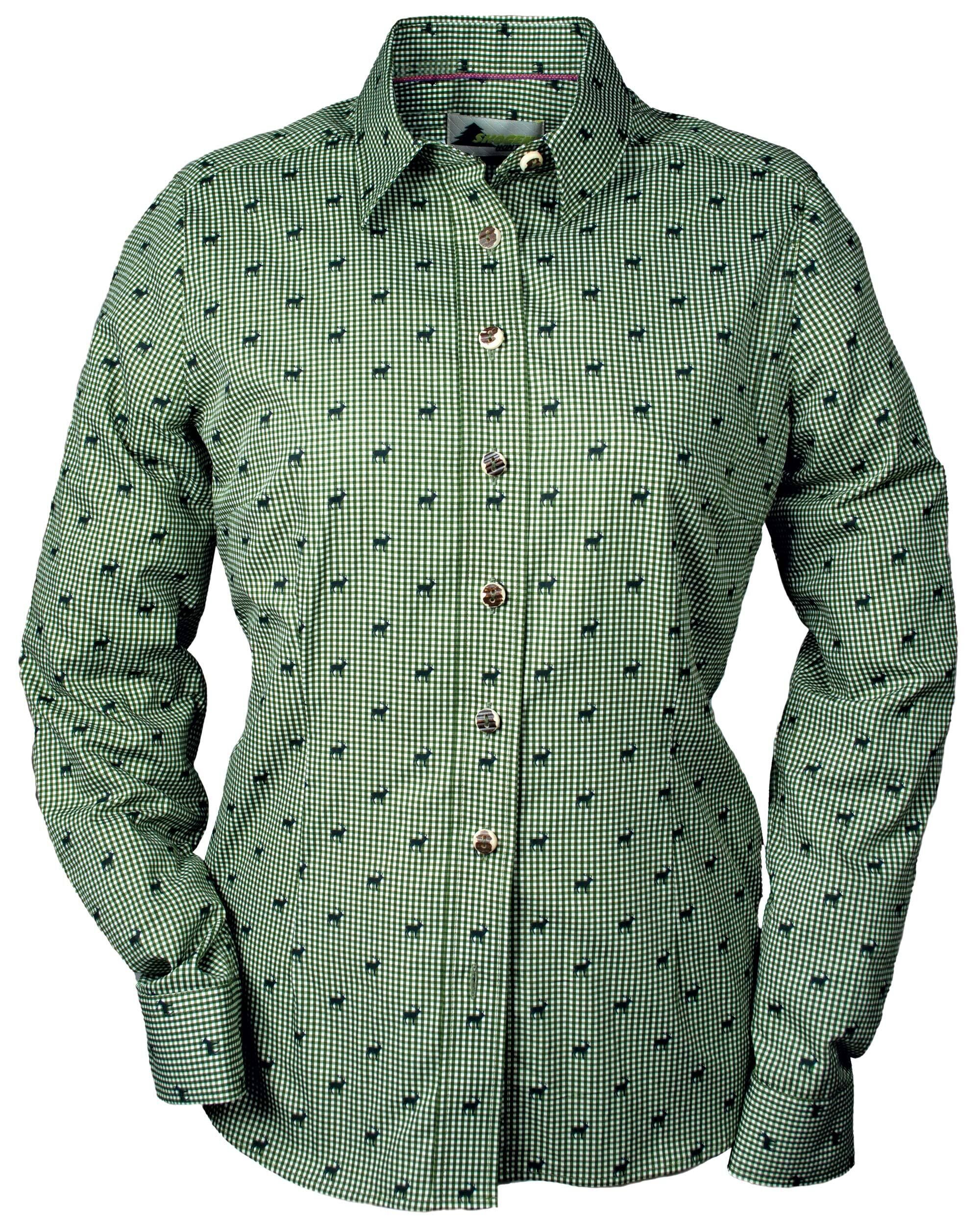 Skogen Damenbluse Hirsche kariert (oliv)