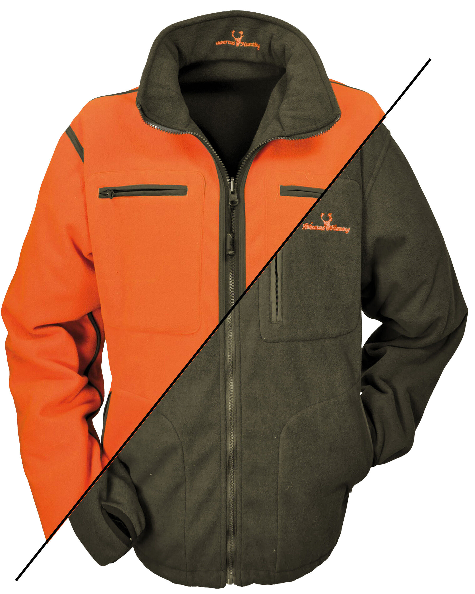 Hubertus Warn-Wende-Fleecejacke Windblocker (orange/oliv)