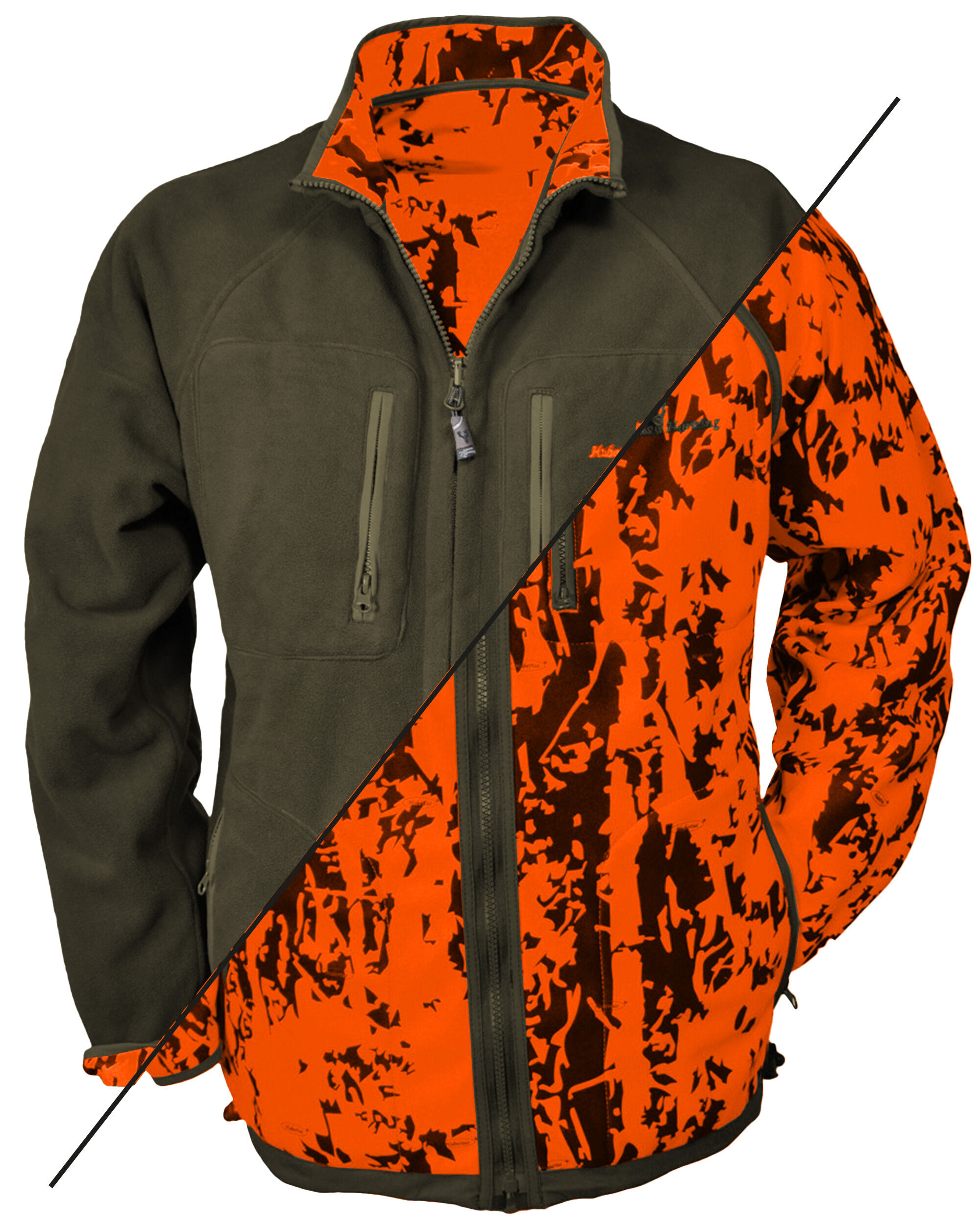 Hubertus Warn-Wende-Fleecejacke Pirsch Camo (oliv/orange)