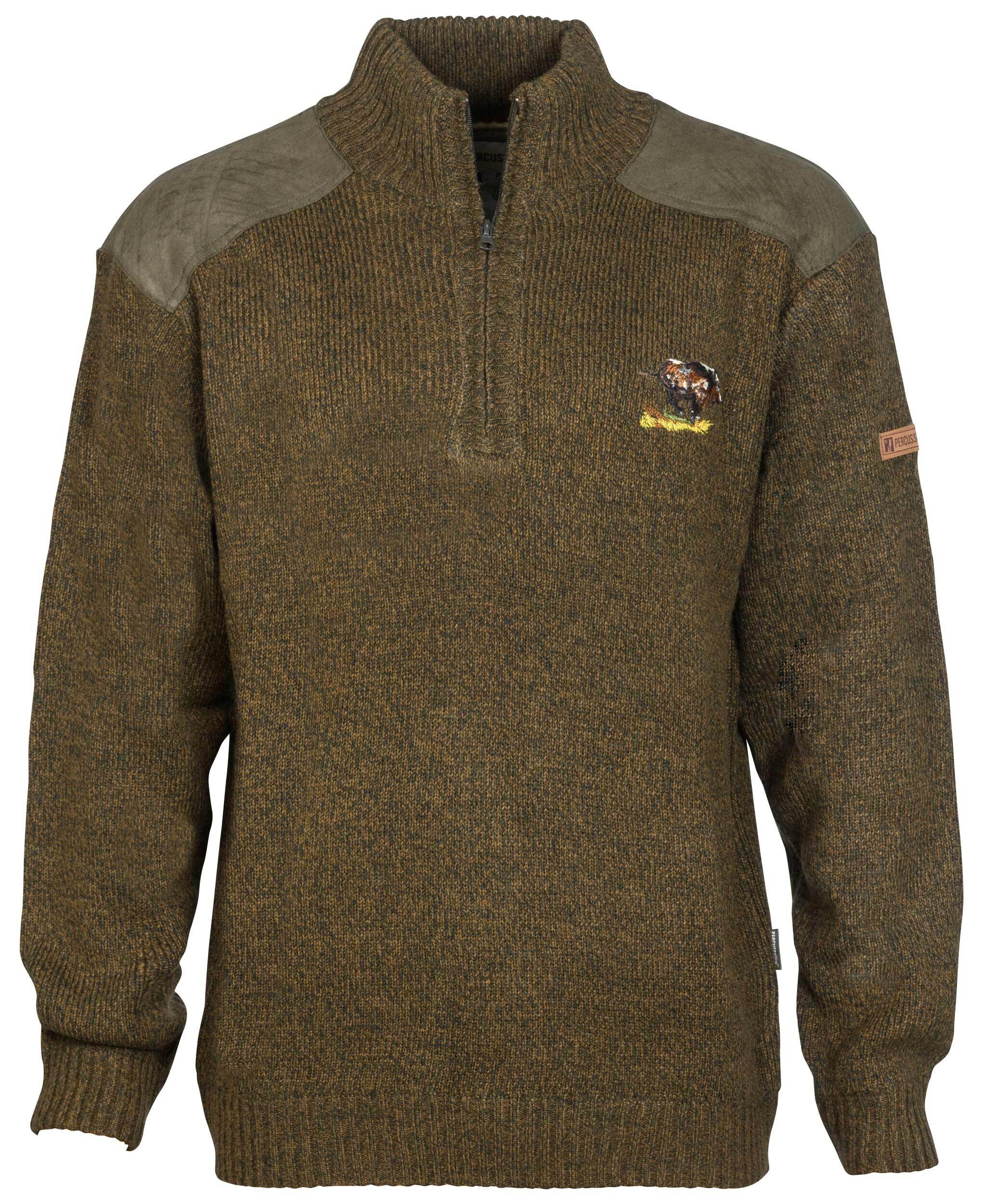 Percussion Stickpullover Wildschwein mit Kragen (khaki)
