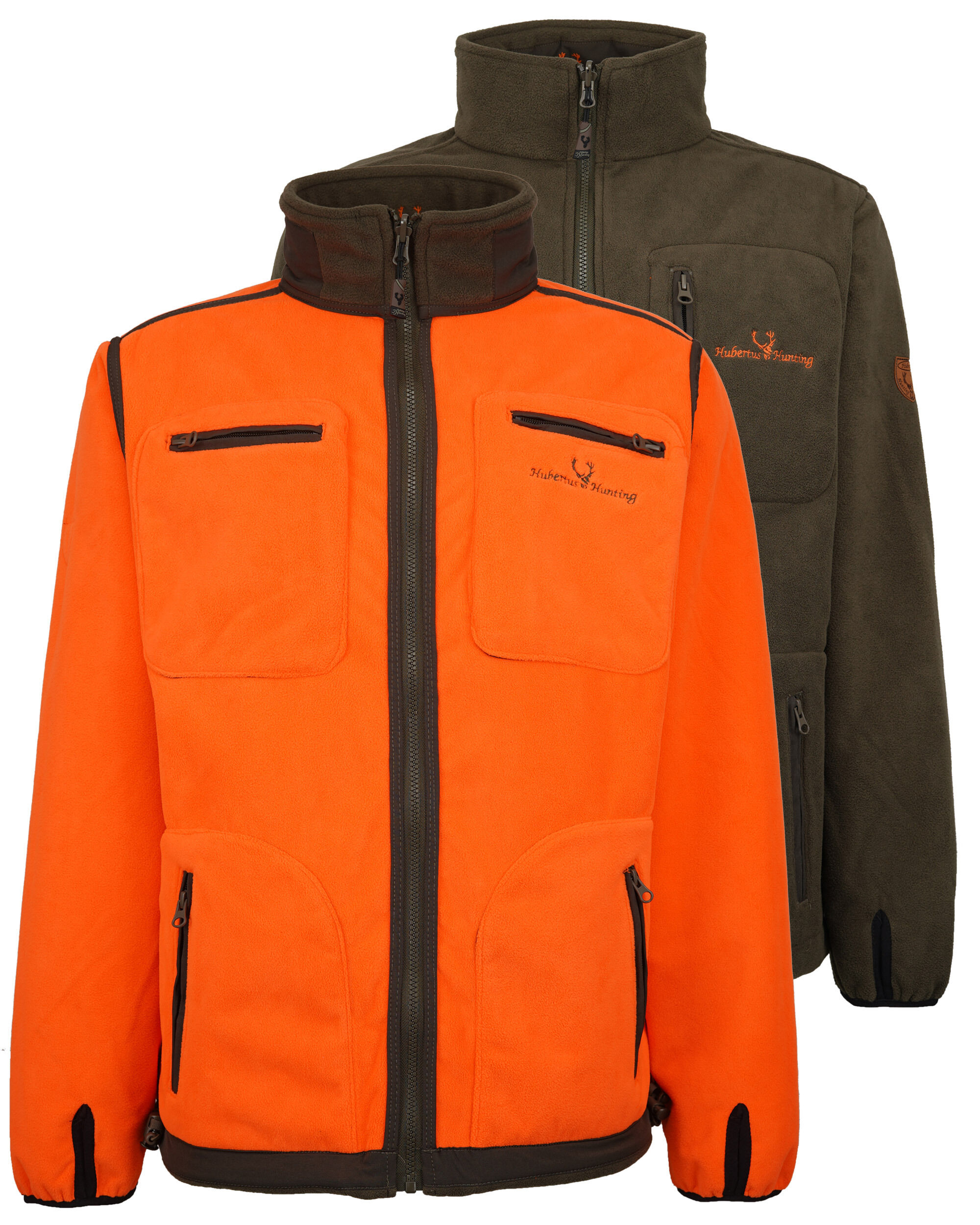 Hubertus Warn-Wende-Fleecejacke Windblocker (orange/oliv)