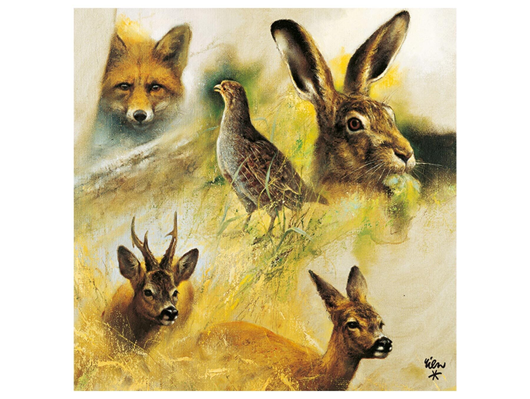 Jagdservietten Tierskizzen Niederwild