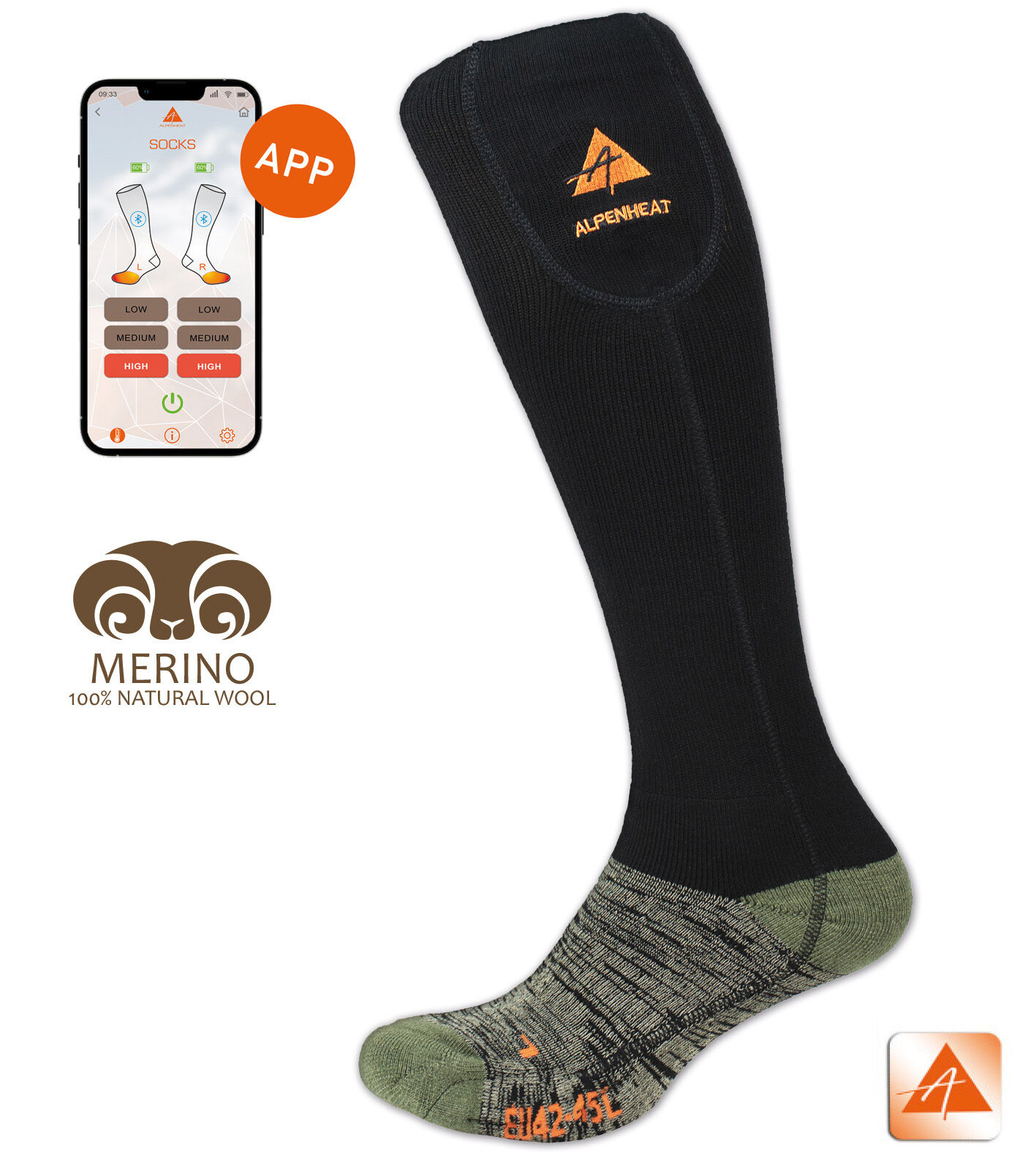Alpenheat FireWoolSocks Beheizte Socken mit APP (schwarz/grün)
