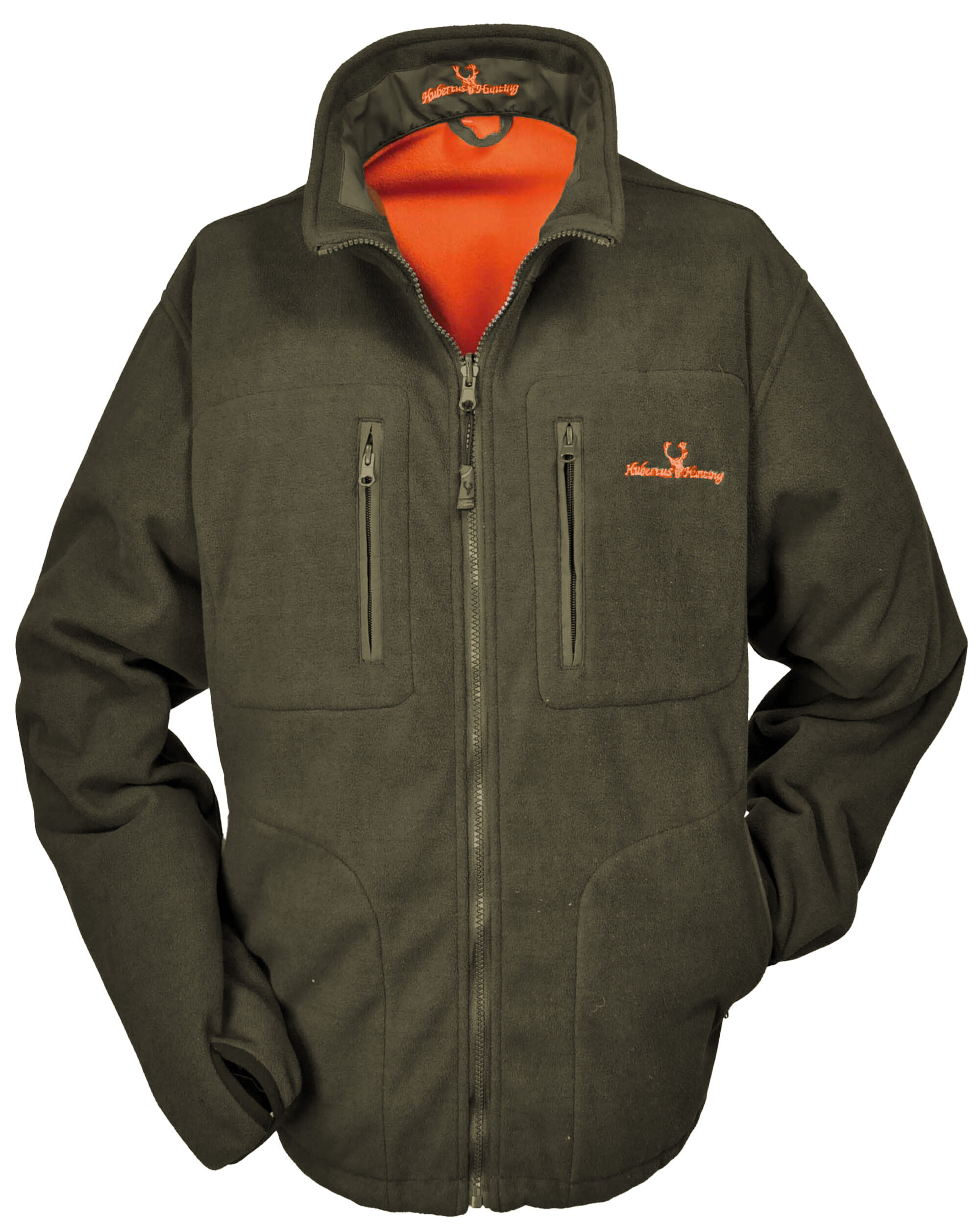 Hubertus Warn-Wende-Fleecejacke Windblocker (orange/oliv)