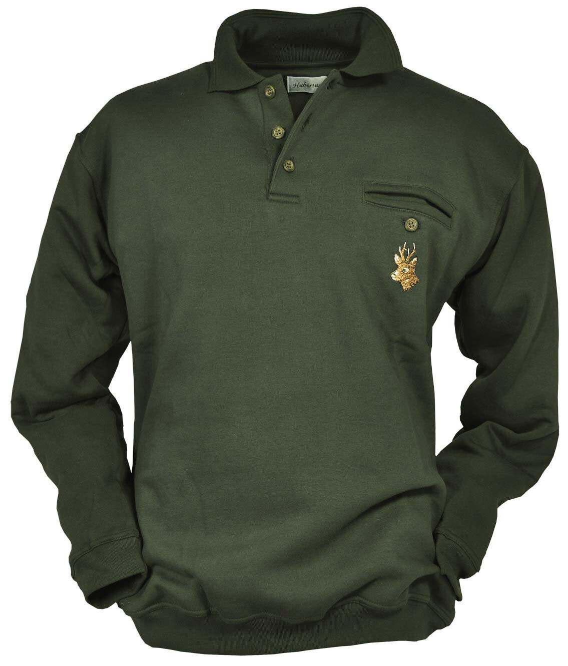 Hubertus Sweatshirt Rehbock Polokragen (oliv) Hubertus Sweatshirt Rehbock Polokragen (oliv)