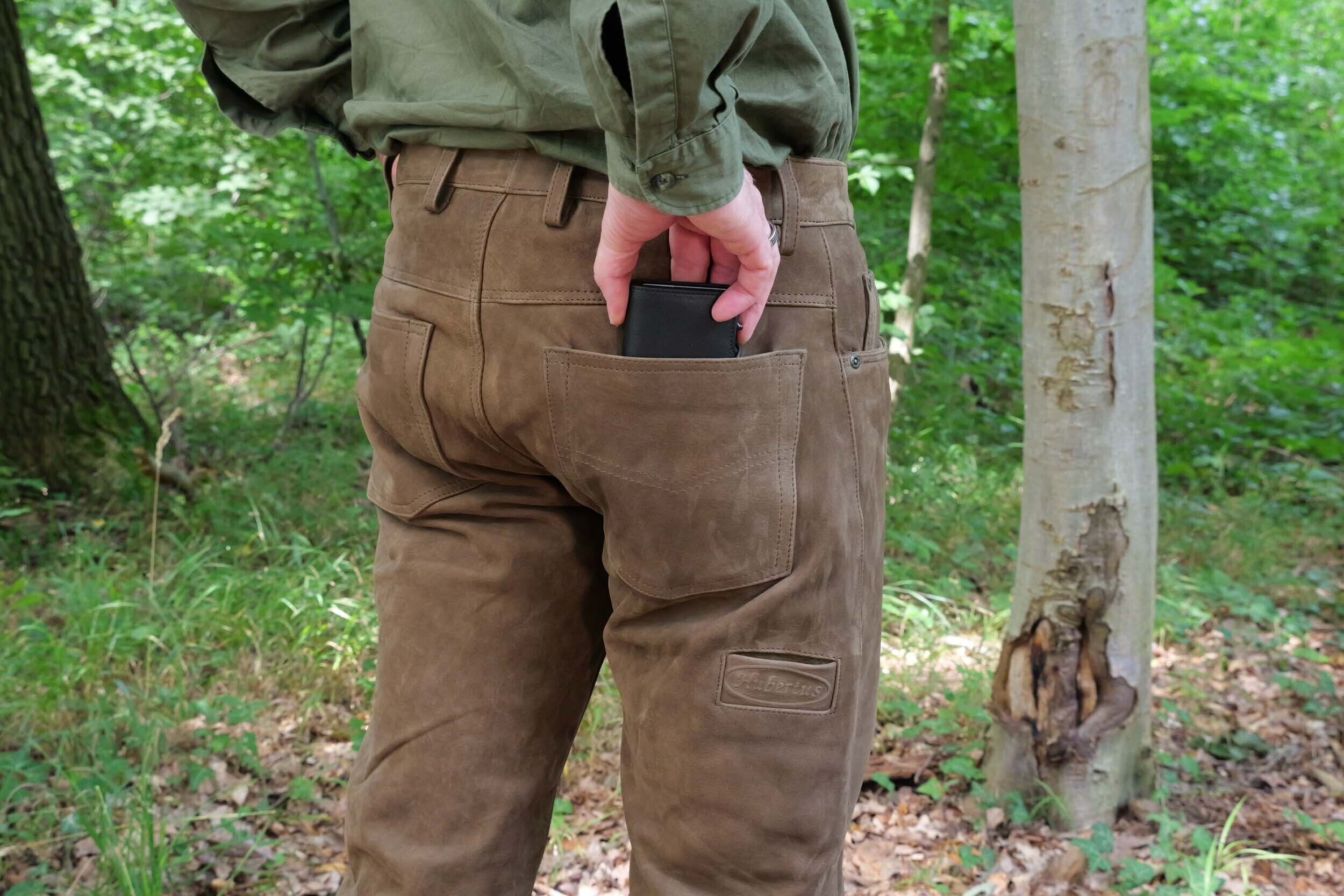 Hubertus Five-Pocket Lederhose Trapper (oliv)